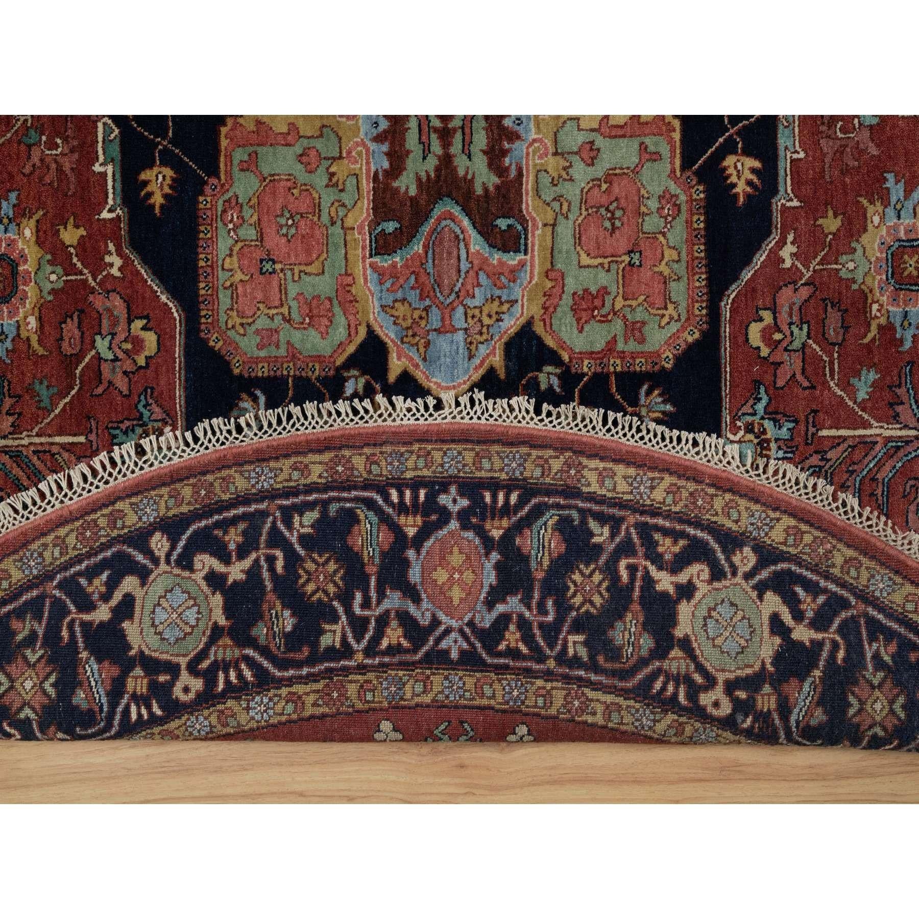 Indian 8'x8' Brick Red Antiqued Fine Heriz Re-Creation Hand Knotted Wool Round Rug For Sale