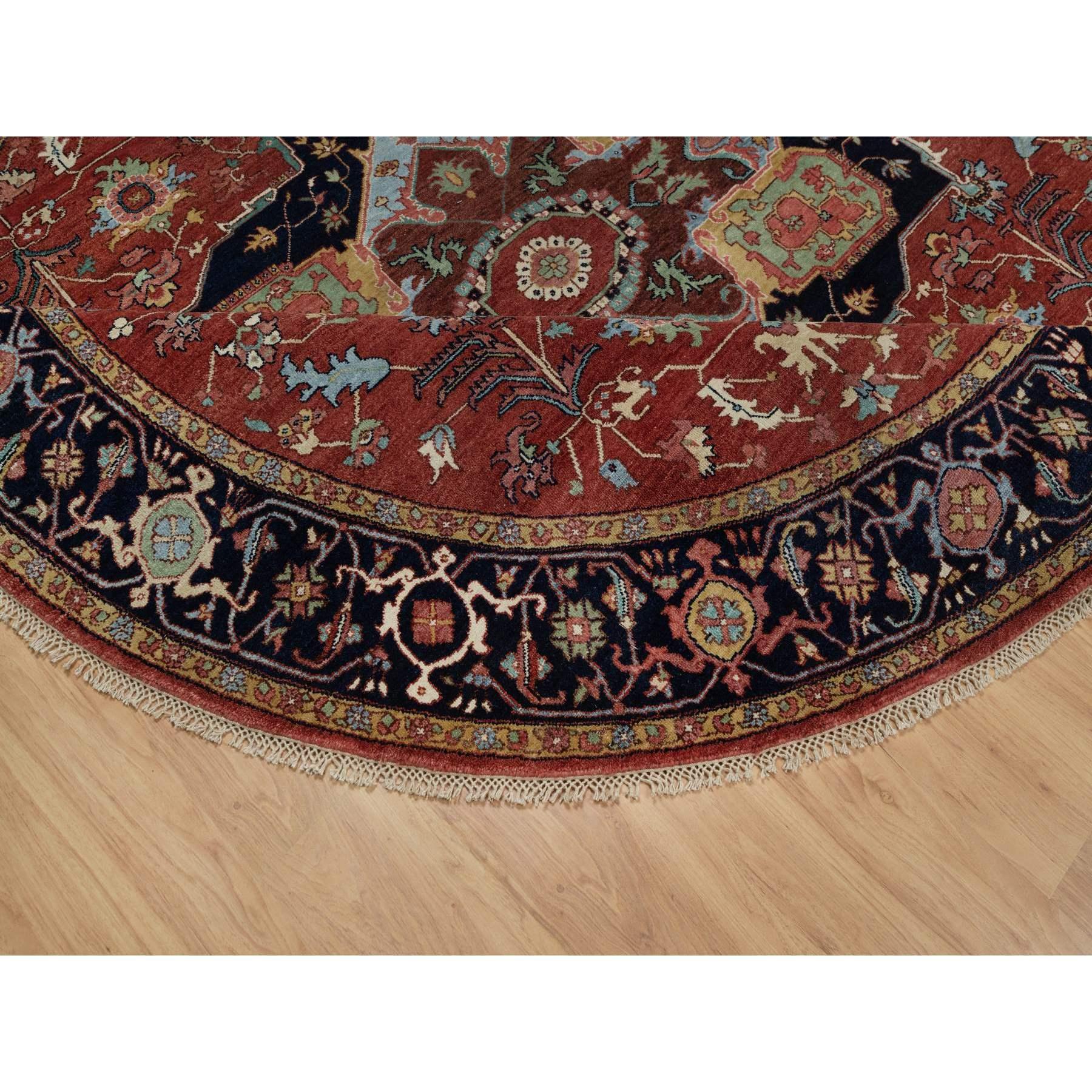 8'x8' Brick Red Antiqued Fine Heriz Re-Creation Hand Knotted Wool Round Rug In New Condition For Sale In Carlstadt, NJ