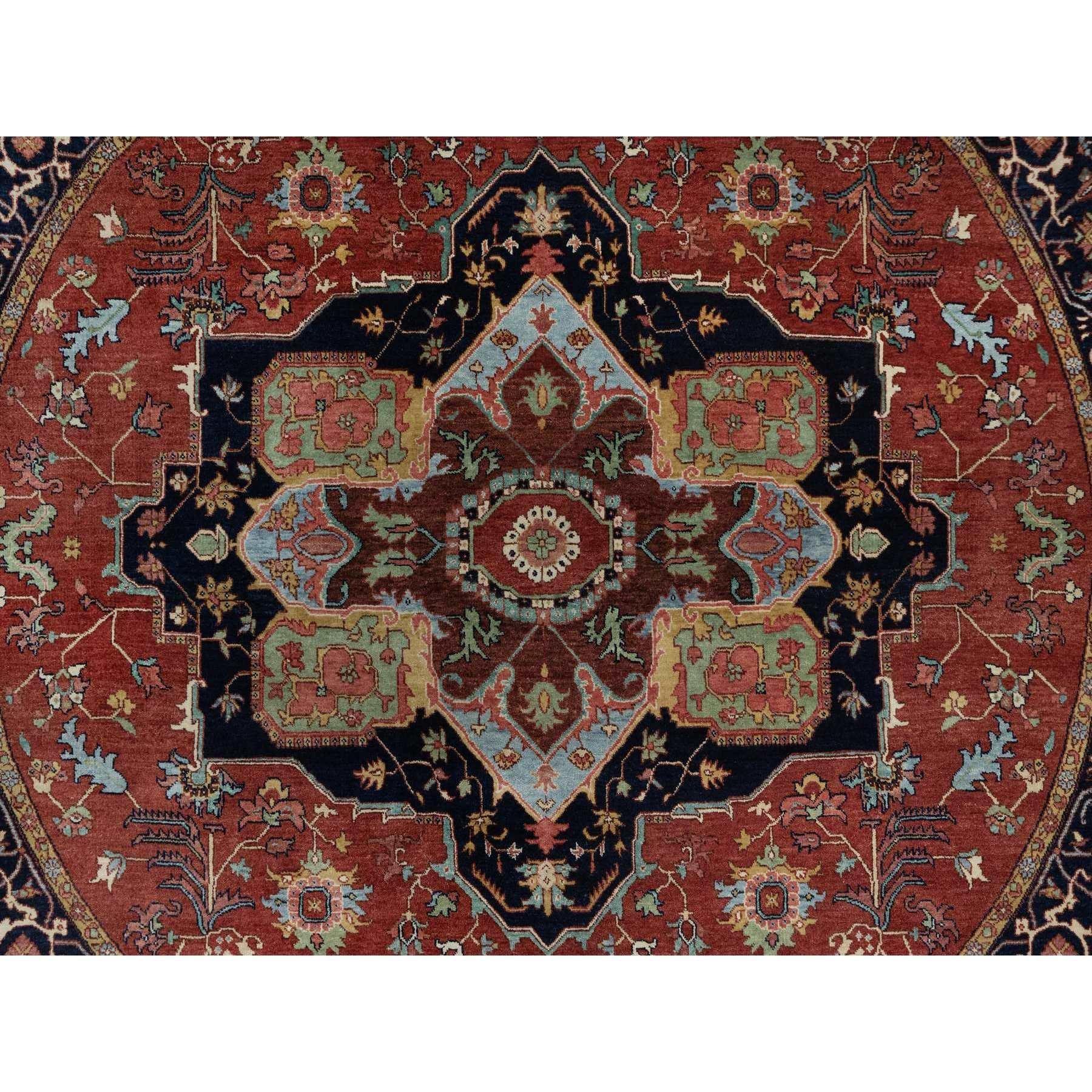 8'x8' Brick Red Antiqued Fine Heriz Re-Creation Hand Knotted Wool Round Rug For Sale 1