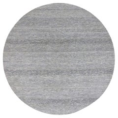 Alfombra de lana pura sin teñir redonda con diseño de hierba anudada a mano gris brillante de 8'x8'