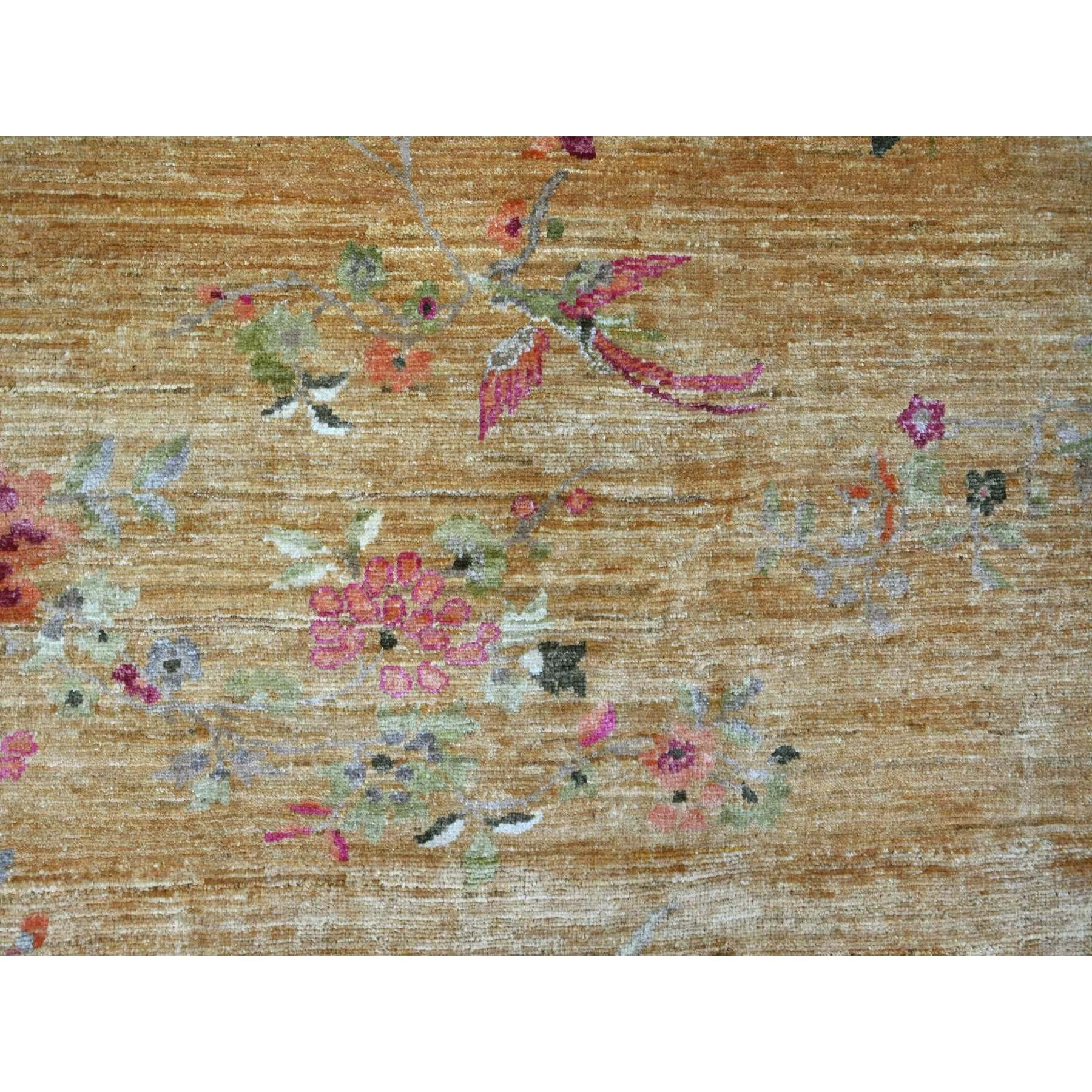 8'x8' Tapis rond en laine nouée à la main Peshawar d'inspiration Art déco chinois marron en vente 1