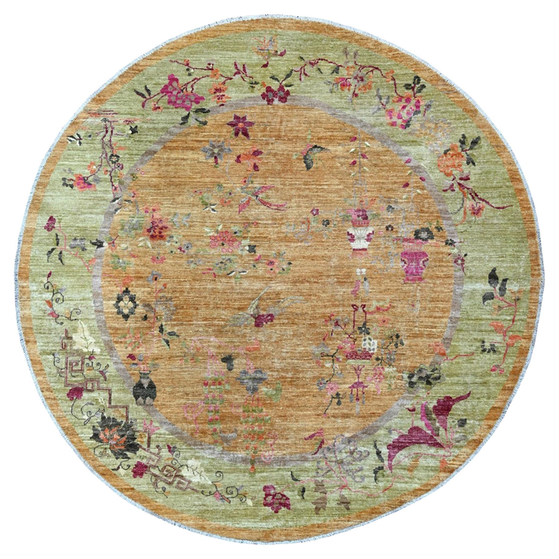 8
x8
Tapis rond en laine nouée à la main Peshawar d
inspiration Art déco chinois marron