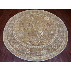 8'x8' Brauner Peshawar mit Ziegler Mahal Design Handgeknüpfter runder Wollteppich