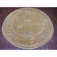 8'x8' Brauner Peshawar mit Ziegler Mahal Design Handgeknüpfter runder Wollteppich