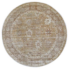 8'x8' Brauner Peshawar mit Ziegler Mahal Design Handgeknüpfter runder Wollteppich