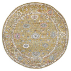 8'x8' Brauner Peshawar mit Ziegler Mahal Design Handgeknüpfter runder Wollteppich