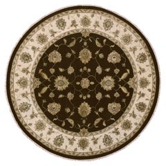 8'x8' Marrone Rajasthan All Over Design Lana e Seta annodato a mano Rugs Rotondo