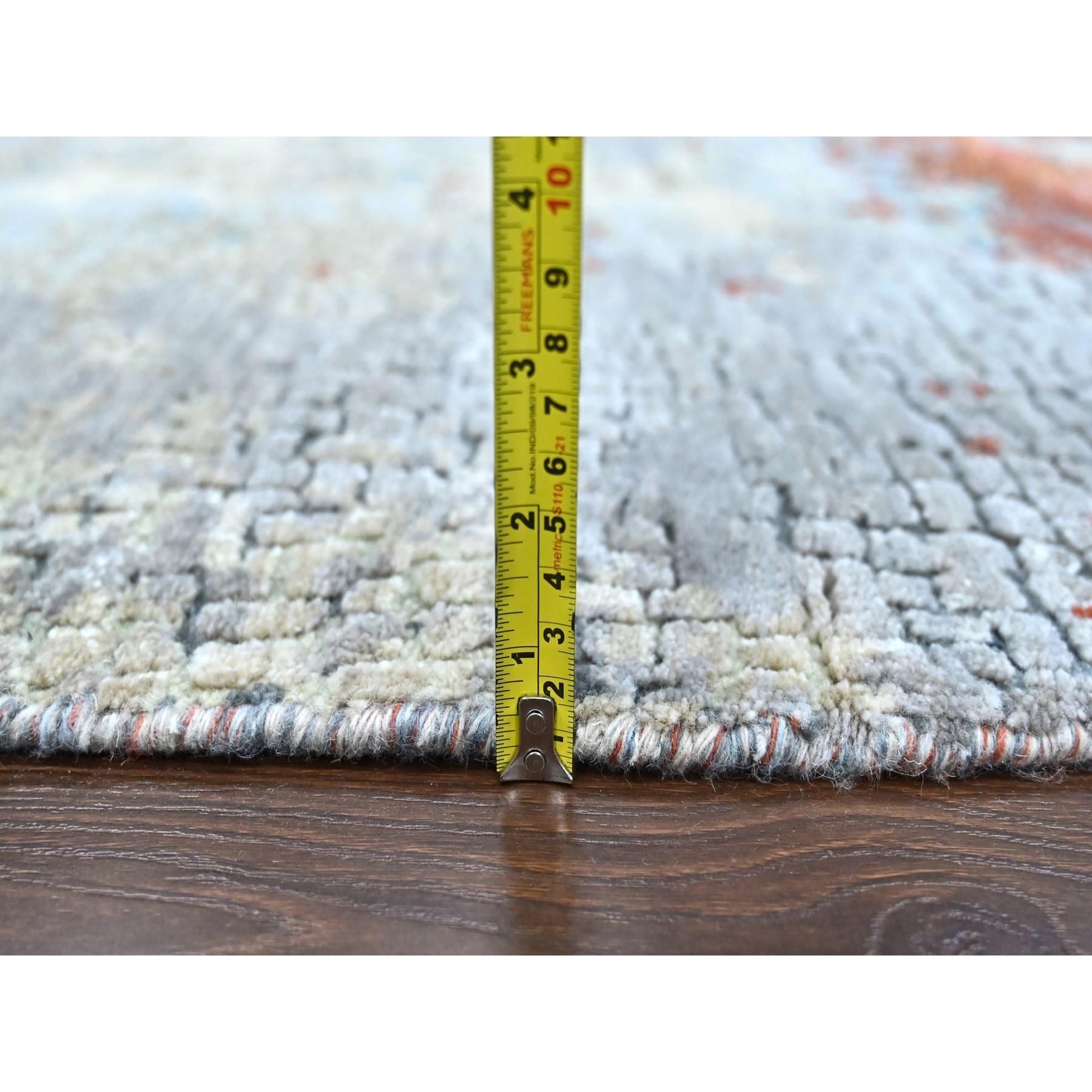 XXIe siècle et contemporain Tapis rond en laine et soie nouée à la main 8'x8' Orange brûlé Mosaïque Abstract Design en vente