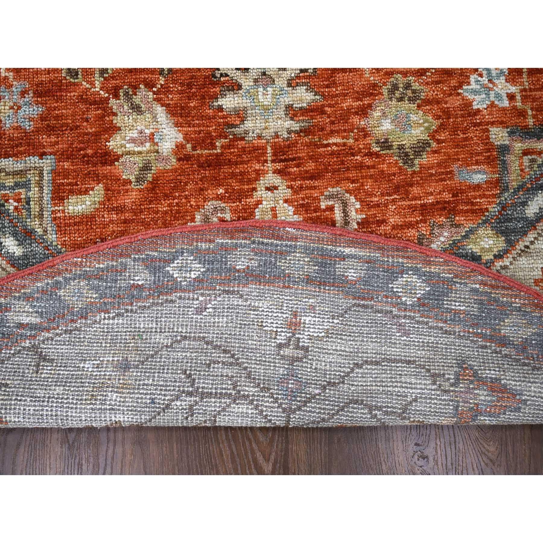 Alfombra Oriental Redonda Anudada a Mano de Lana Suave con Diseño Oushak Naranja Quemado 8'x8' Indio en venta