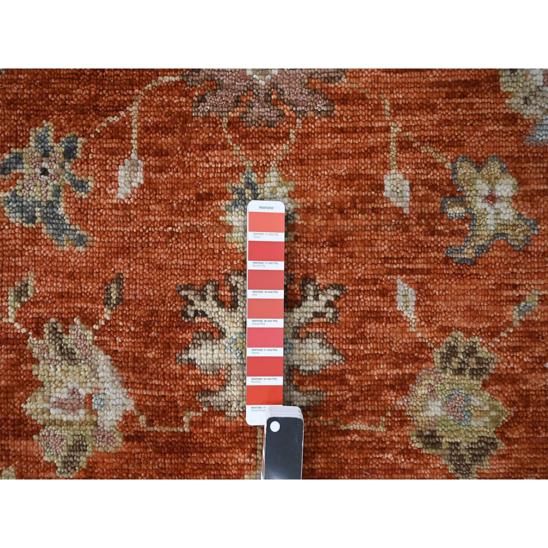 Alfombra Oriental Redonda Anudada a Mano de Lana Suave con Diseño Oushak Naranja Quemado 8'x8' Anudado a mano en venta