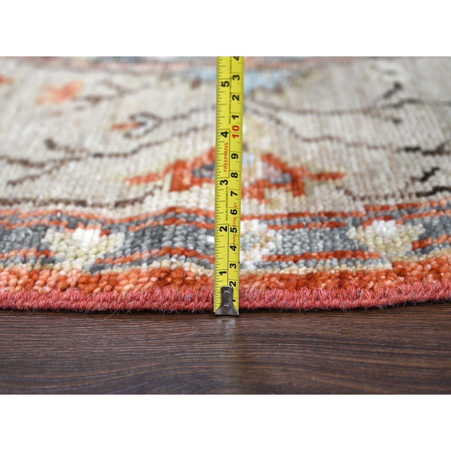 Alfombra Oriental Redonda Anudada a Mano de Lana Suave con Diseño Oushak Naranja Quemado 8'x8' en venta 1
