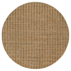 8'x8' Camel Brown Undyed Wool Vertical Stripes Design Hand Loomed Round Rug