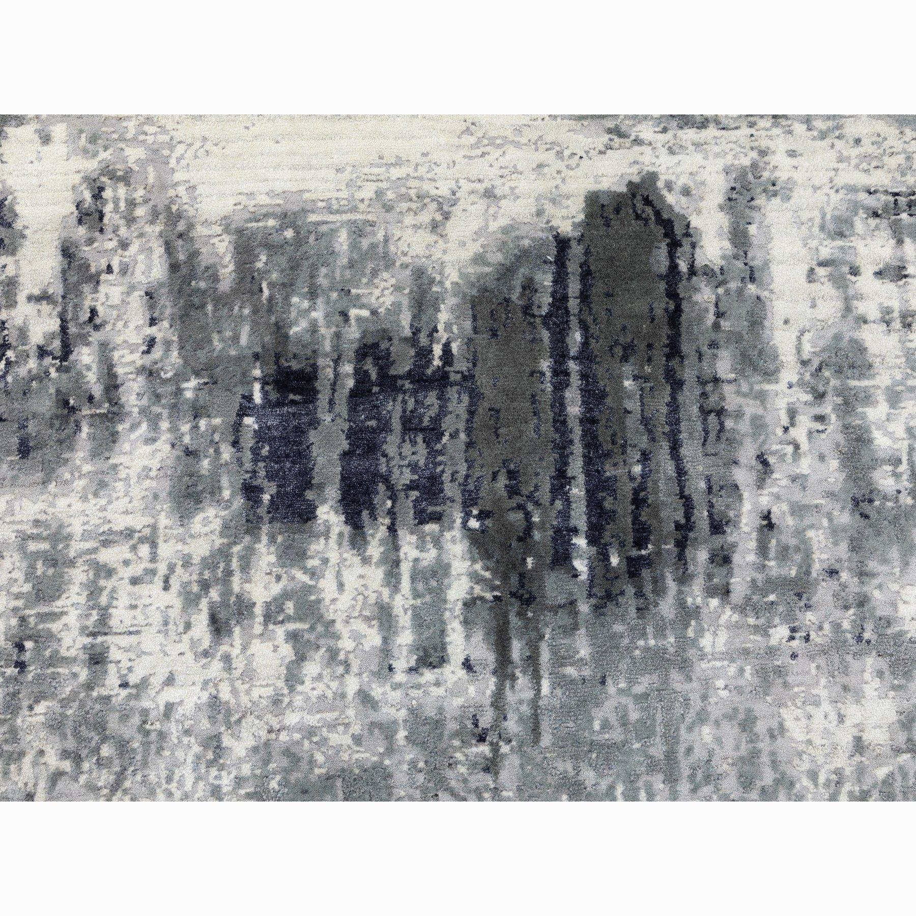 8'x8' Holzkohle Schwarz Abstraktes Design Wolle & Seide Handgeknüpfter runder Orientalischer Teppich im Angebot 2