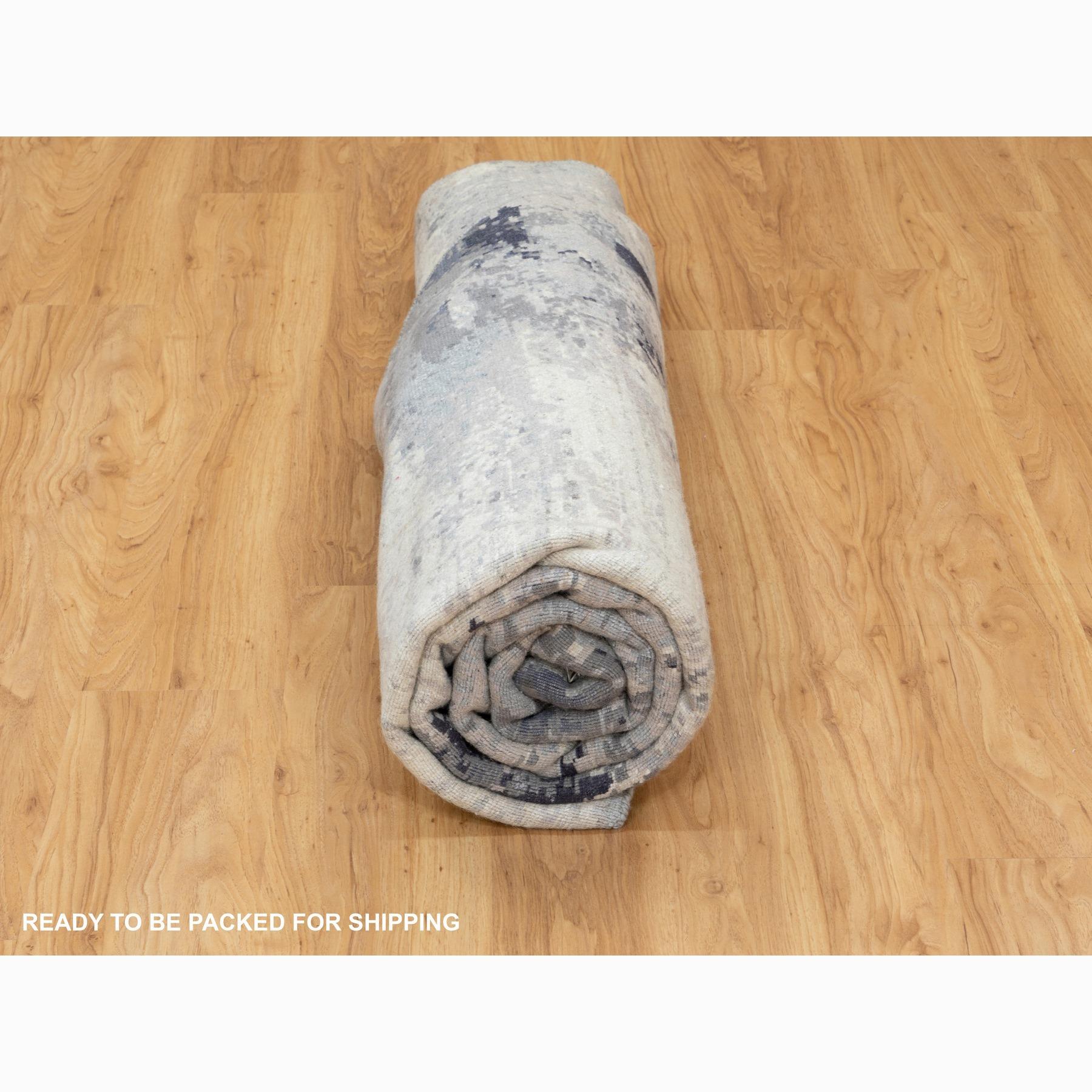 8'x8' Holzkohle Schwarz Abstraktes Design Wolle & Seide Handgeknüpfter runder Orientalischer Teppich im Angebot 3
