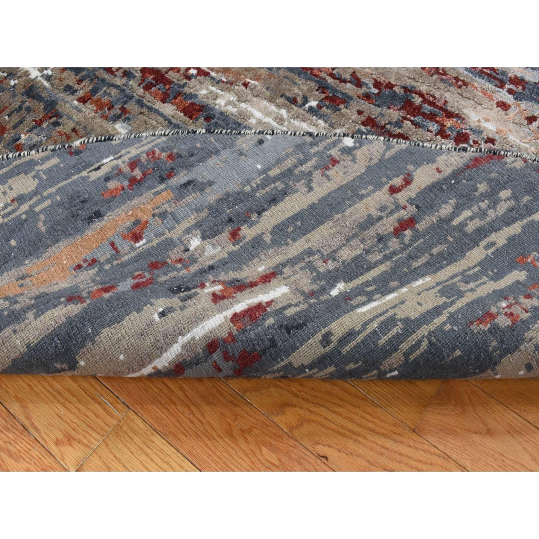 Moderne 8'x8' Gris anthracite, Design/One, Laine et Soie, Tapis rond noué à la main en vente