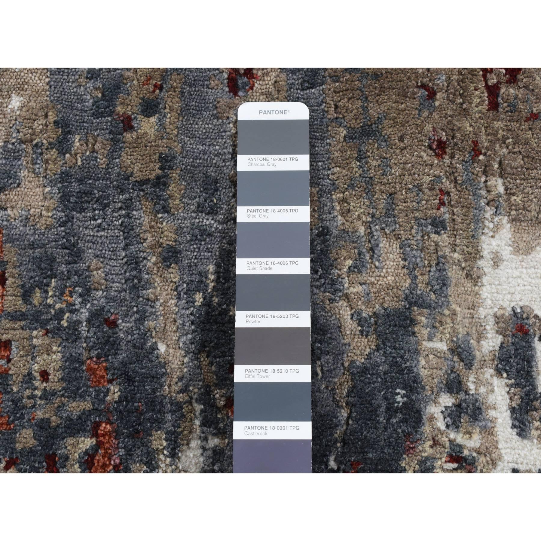 Noué à la main 8'x8' Gris anthracite, Design/One, Laine et Soie, Tapis rond noué à la main en vente