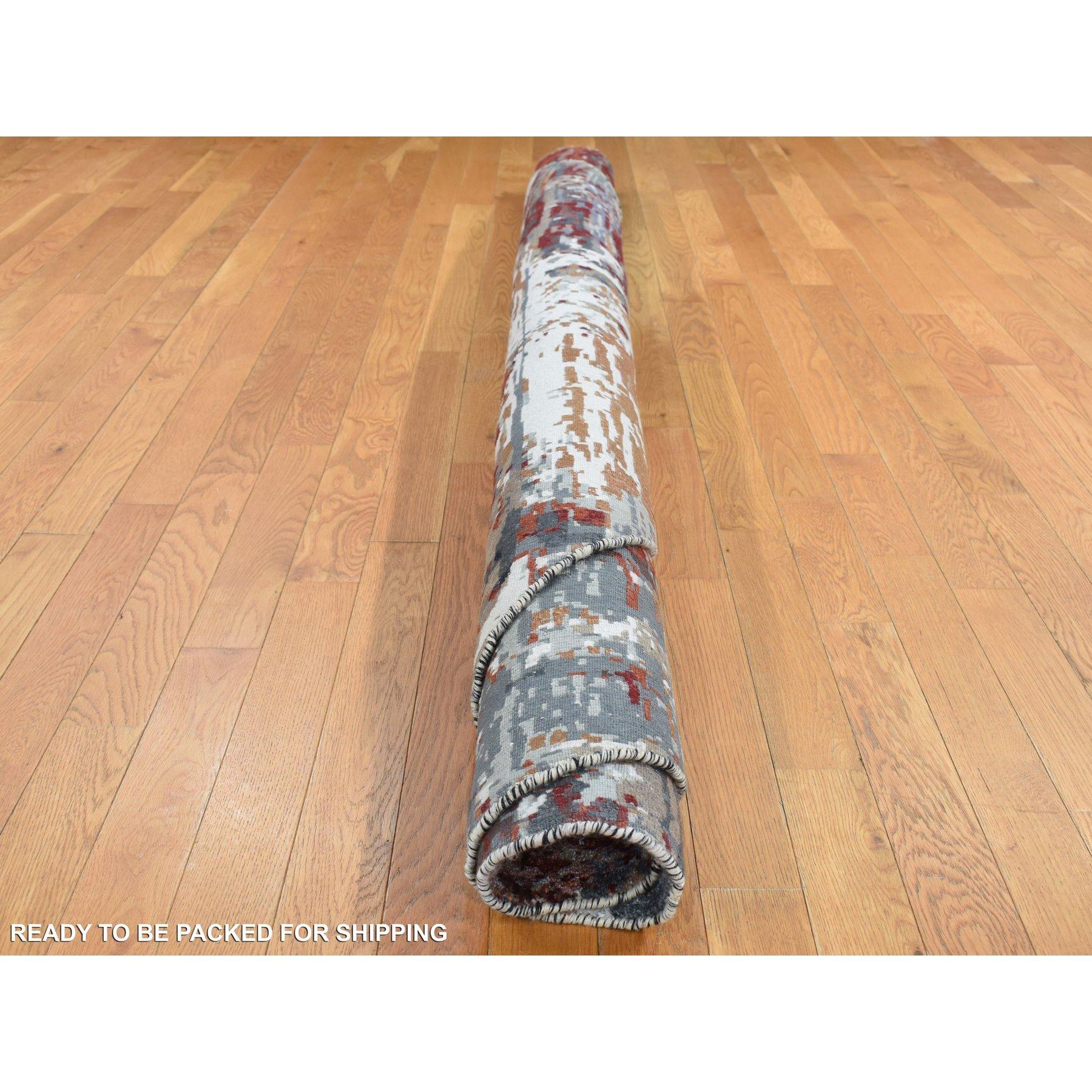 XXIe siècle et contemporain 8'x8' Gris anthracite, Design/One, Laine et Soie, Tapis rond noué à la main en vente