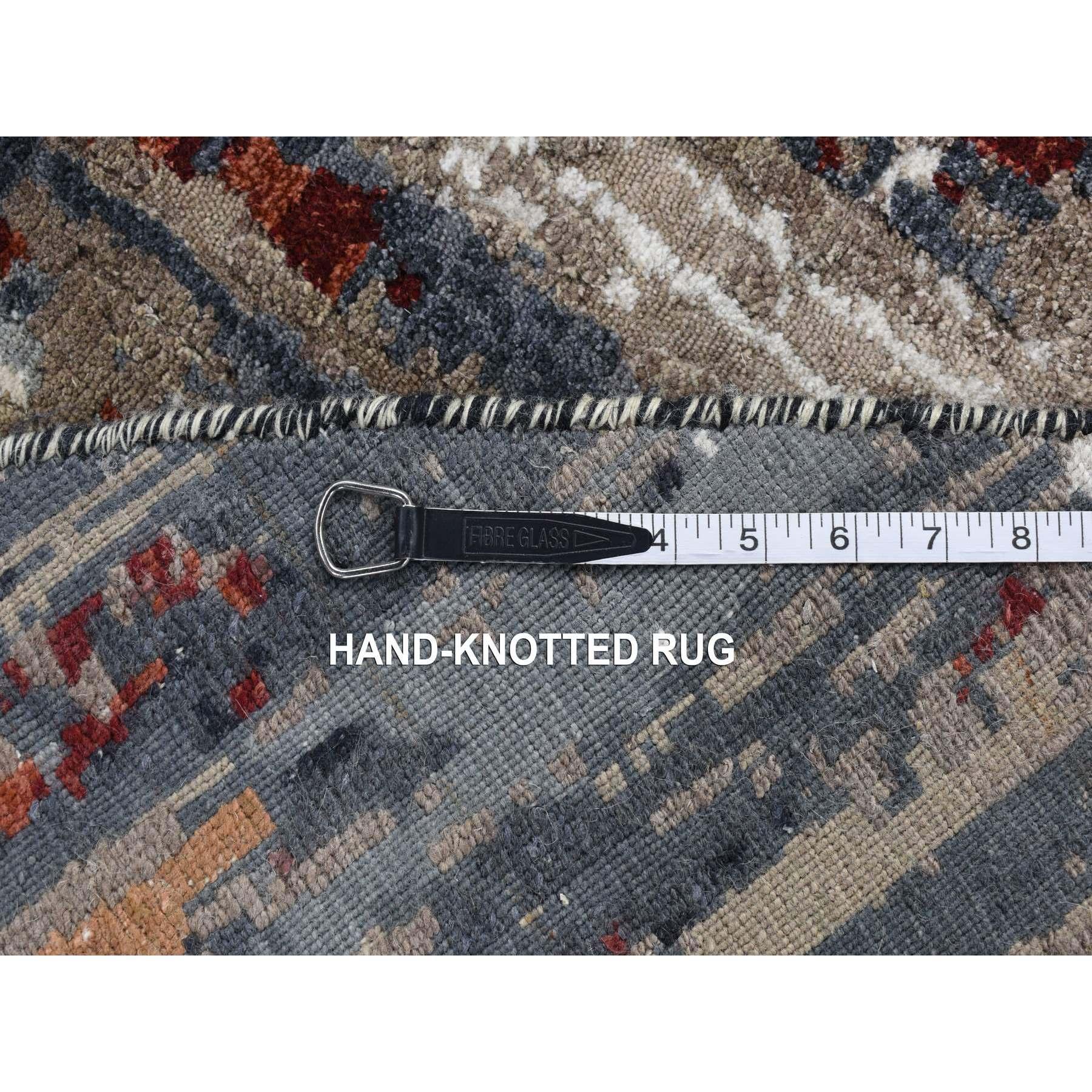 8'x8' Gris anthracite, Design/One, Laine et Soie, Tapis rond noué à la main en vente 2