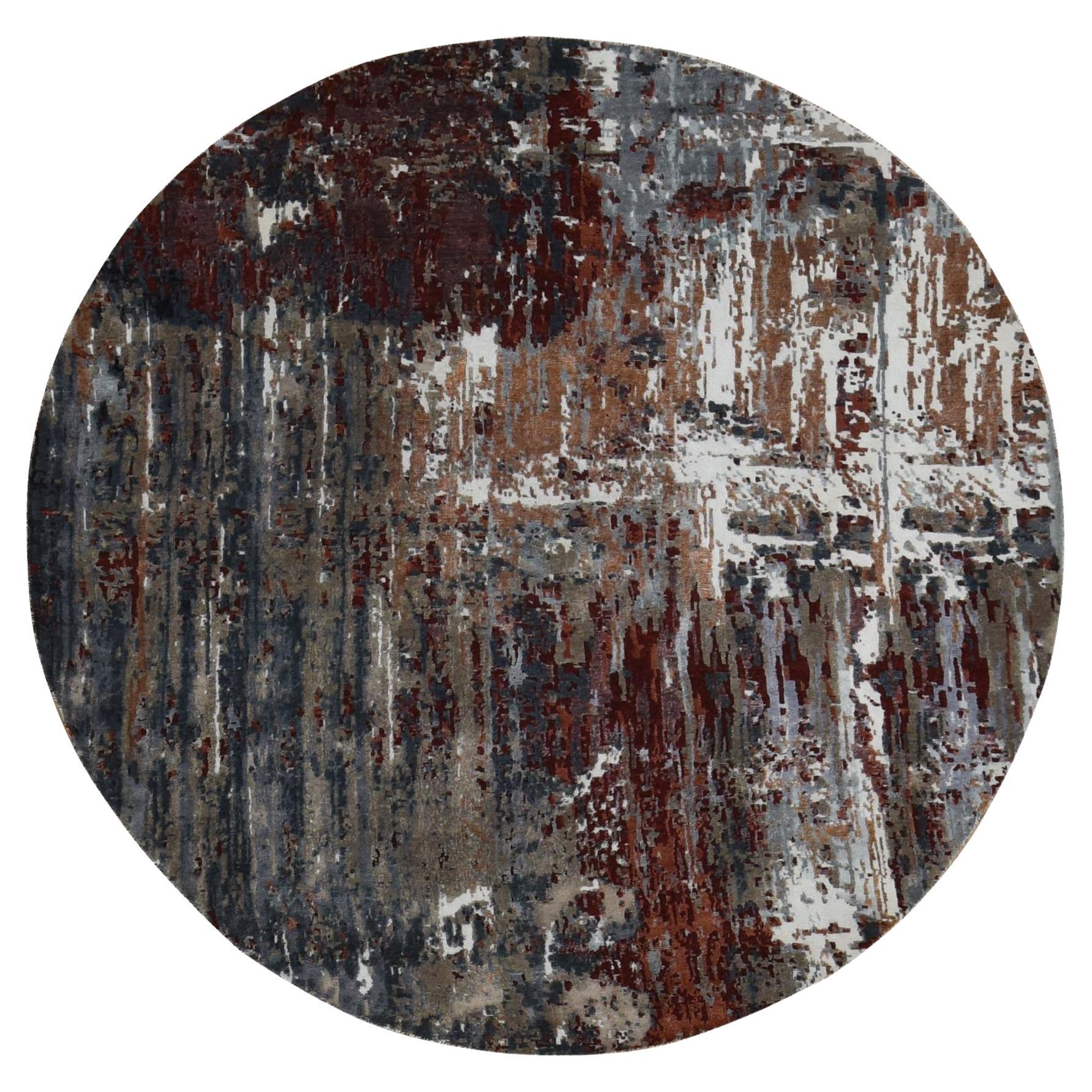 8
x8
Anthrazit, Abstraktes Design, Wolle und Seide, Handgeknüpfter Rundteppich