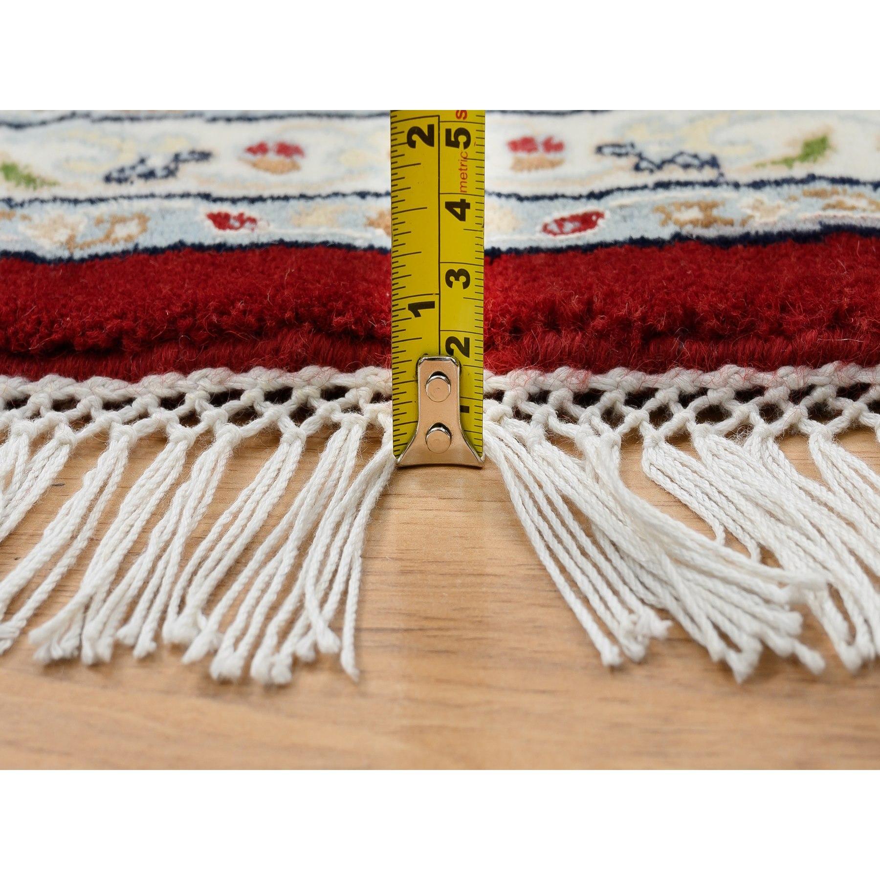 8'x8' Cherry Red, Wool Hand Knotted, Nain Flower Design 250 KPSI Round Rug For Sale 2