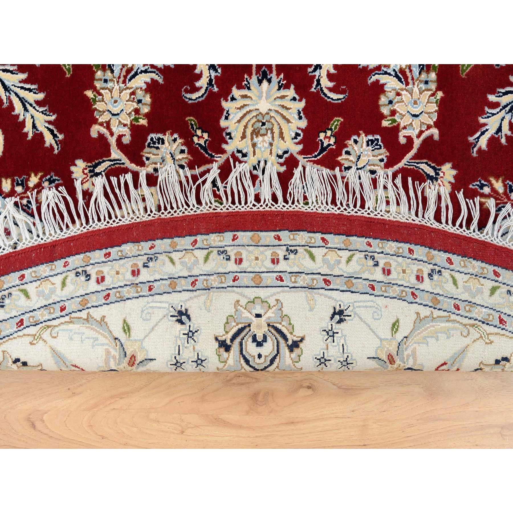 Indian 8'x8' Cherry Red, Wool Hand Knotted, Nain Flower Design 250 KPSI Round Rug For Sale