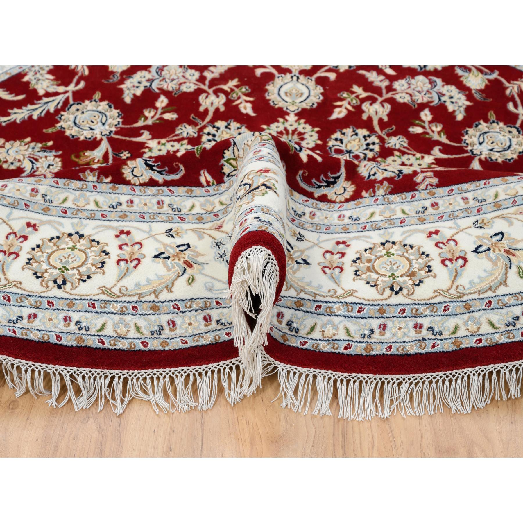 Hand-Knotted 8'x8' Cherry Red, Wool Hand Knotted, Nain Flower Design 250 KPSI Round Rug For Sale