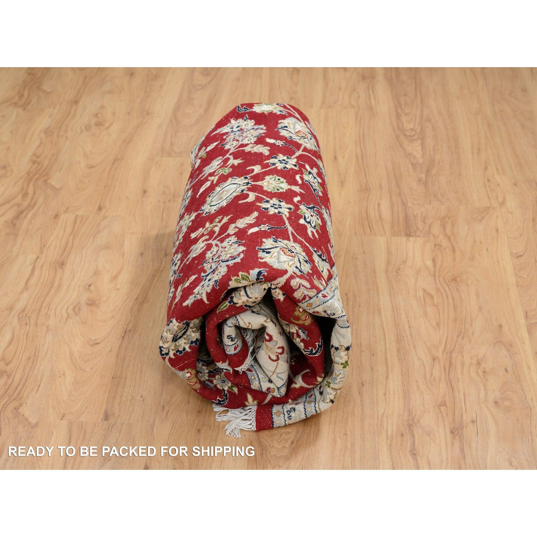 8'x8' Cherry Red, Wool Hand Knotted, Nain Flower Design 250 KPSI Round Rug For Sale 1