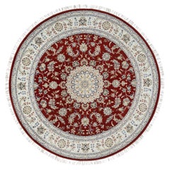 8
x8
 Cherry Red, Wool Hand Knotted, Nain Flower Design 250 KPSI Round Rug