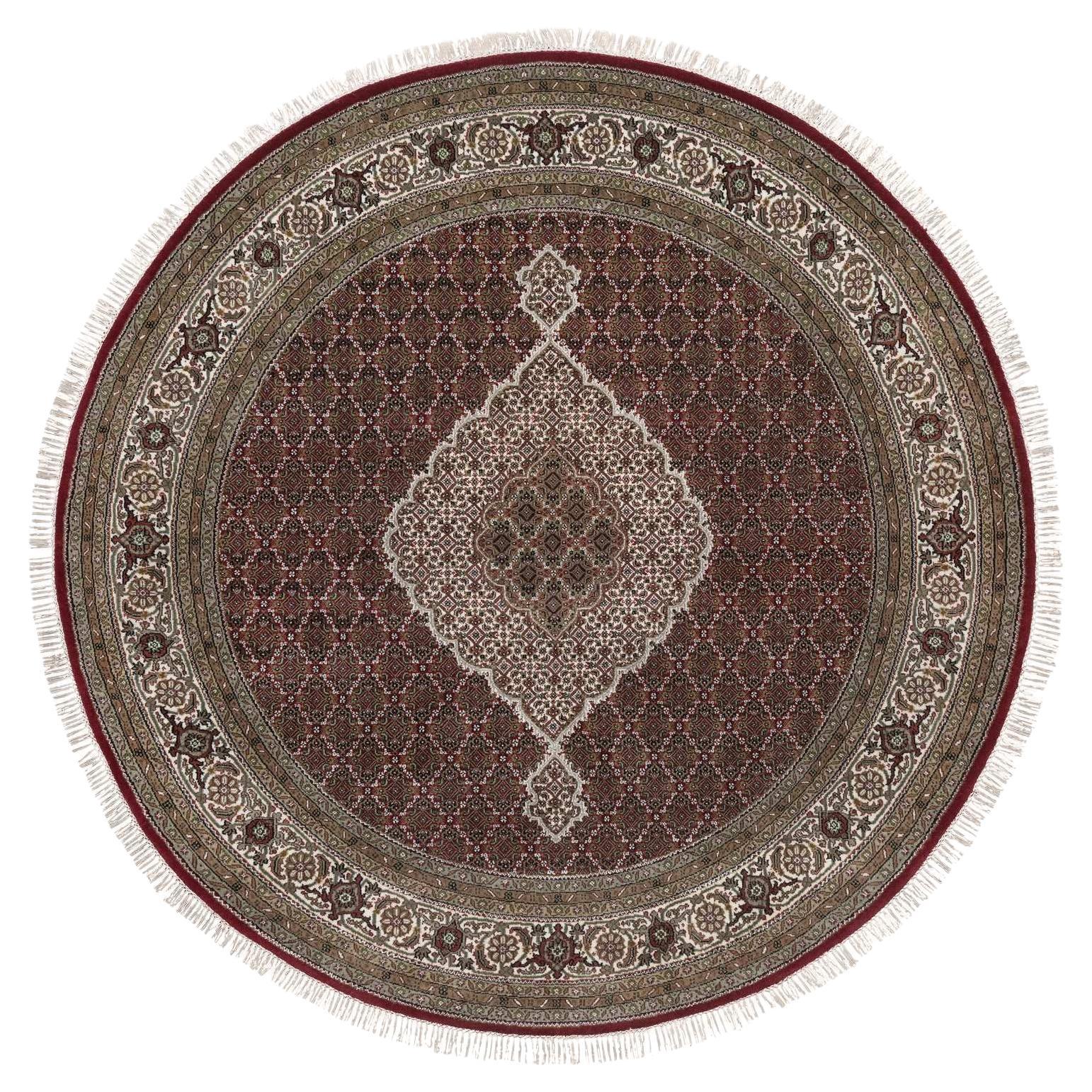 8
x8
 Crimson Red Tabriz Mahi Fish Medallion Design 100% Wool Round Rug
