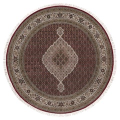8
x8
 Crimson Red Tabriz Mahi Fish Medallion Design 100% Wool Round Rug