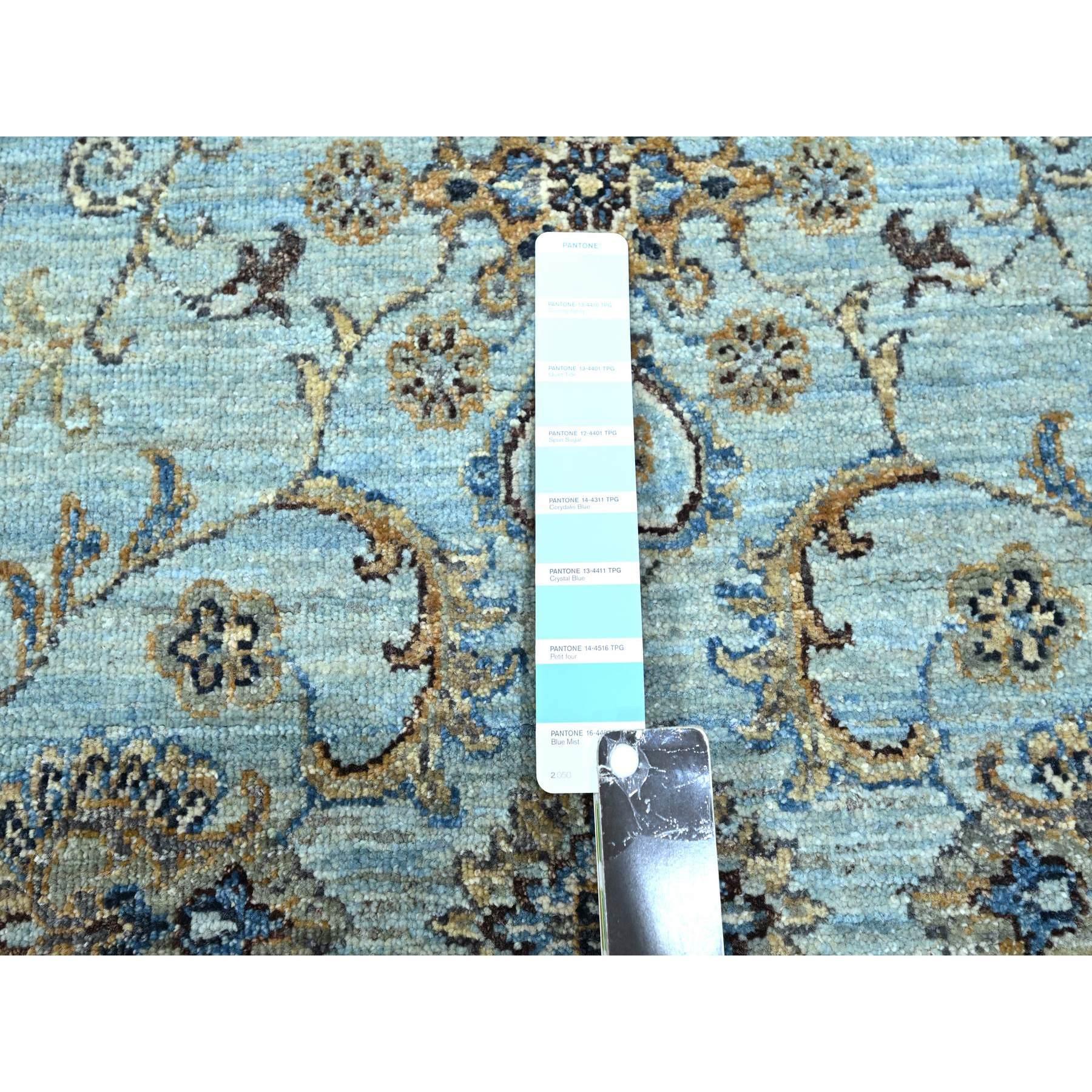 Lana 8'x8' Crystal Blue Agra Shah Abbas Vines Design Hand Knotted Wool Round Rug in vendita