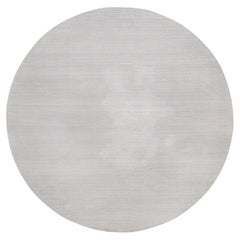 8'x8' Daisy White Hand Loomed Plain Modern Striae Design Polyester Round Rug