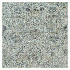 8
x8
 Delicate White Sickle Leaf Hand Knotted Silk and Wool Square Rug