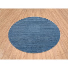 8'x8' Denim Blue Modern Design Soft and Plush Wool Hand Loomed Round Rug