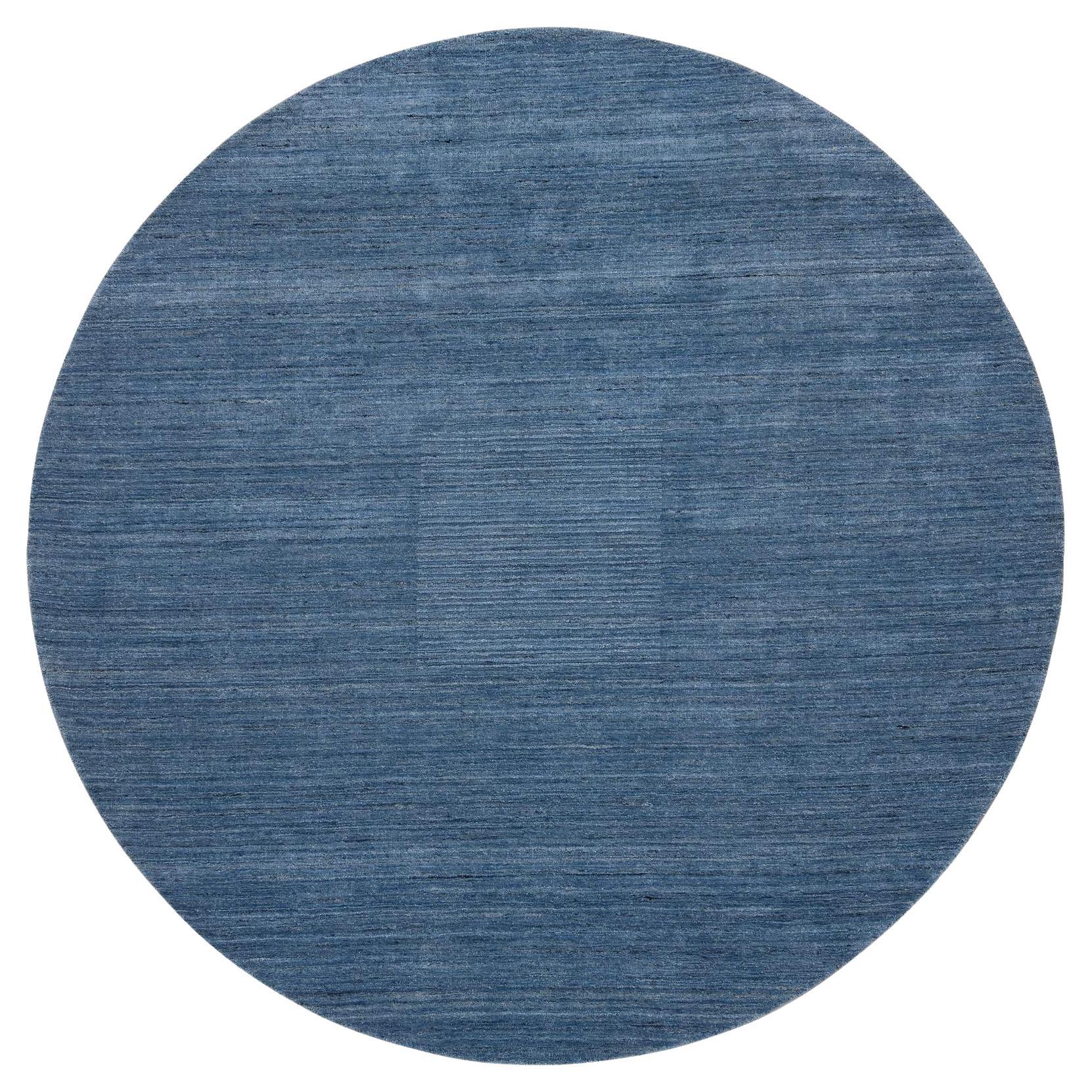 8'x8' Denim Blau Modern Design Weich und Plüsch Wolle Hand Loomed Runde Teppich