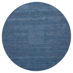 8'x8' Denim Blue Design Moderno Tappeto rotondo in lana morbida e soffice lavorato a mano