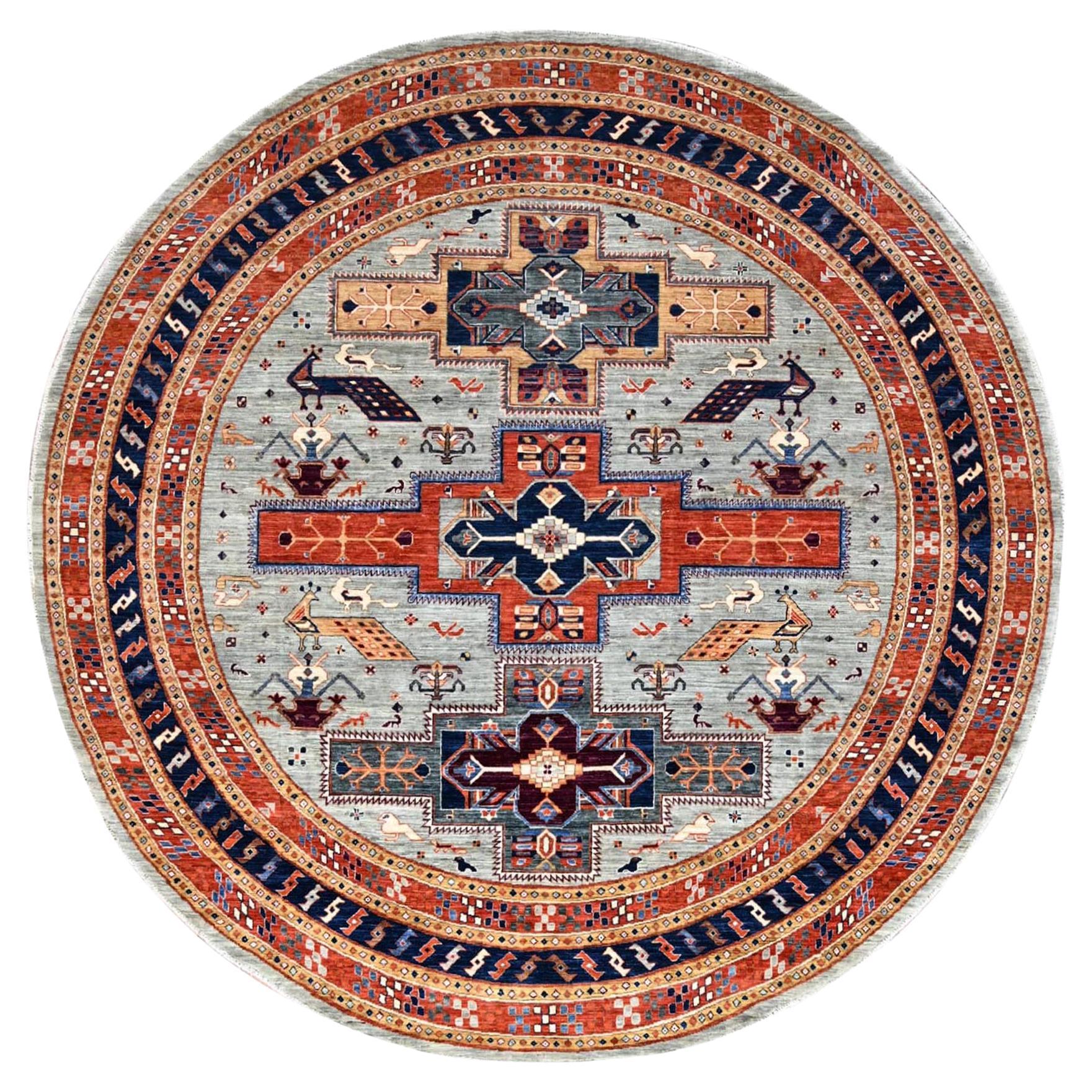 8'x8' Distant Star Gray Armenian Caucasian Wool Hand Knotted Round Rug