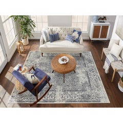 8'x8' Feiner Jacquard-Teppich aus Wolle und Seide, handgewebt, hellgrau, orientalisch, quadratisch