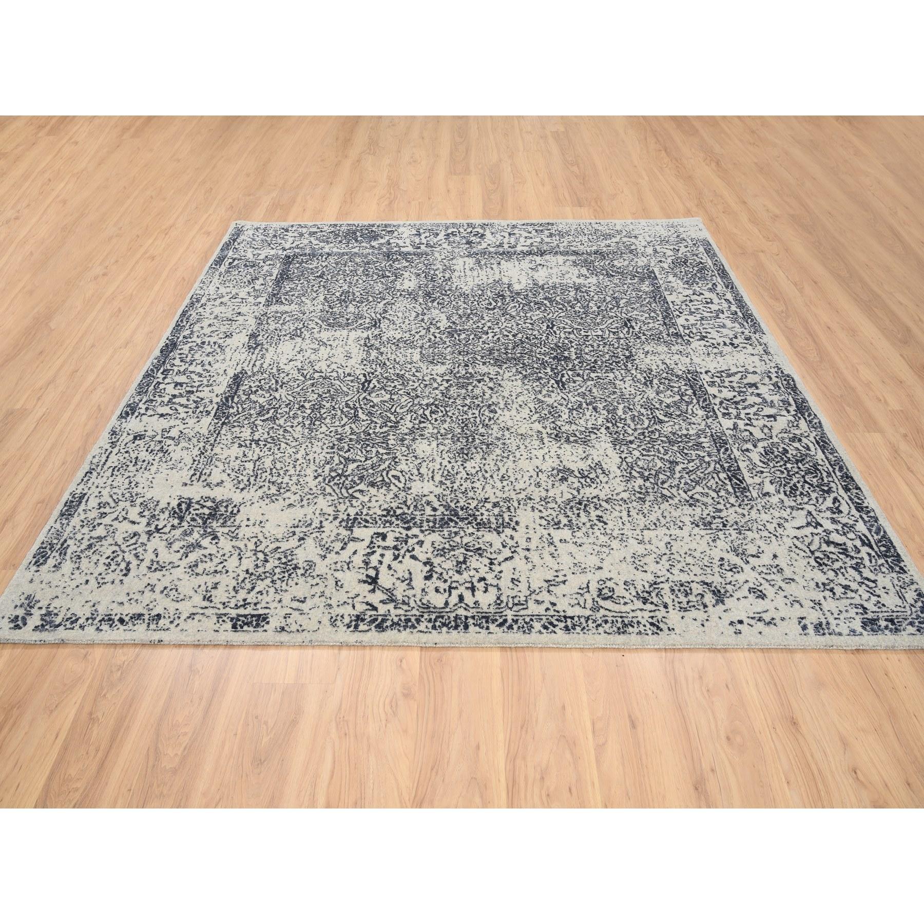 8'x8' Alfombra cuadrada oriental de jacquard fino de lana y seda tejida a mano gris claro Moderno en venta