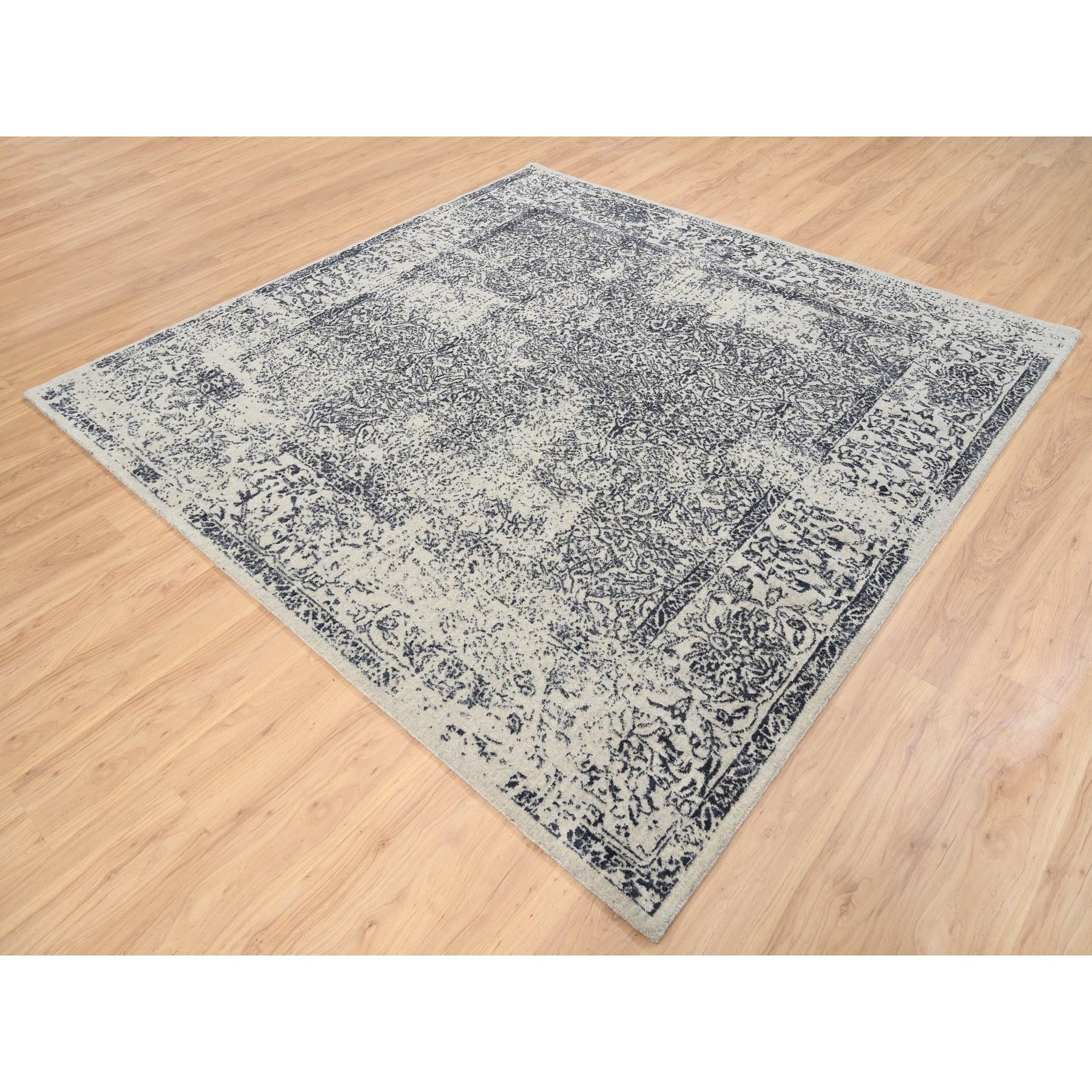 8'x8' Alfombra cuadrada oriental de jacquard fino de lana y seda tejida a mano gris claro Indio en venta