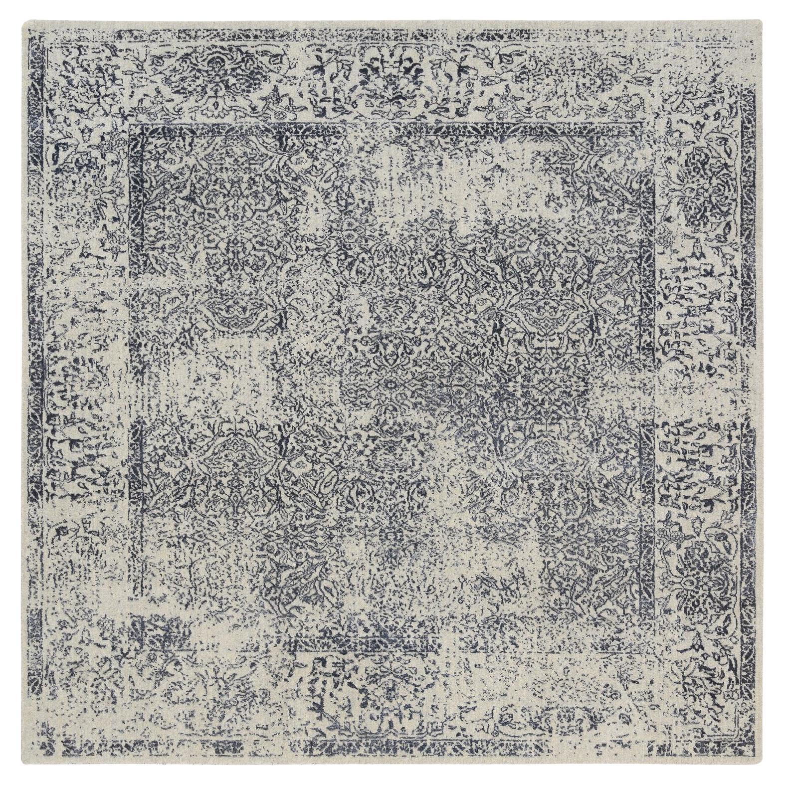 8'x8' Fine Jacquard Wool and Silk Hand Loomed Light Gray Oriental Square Rug