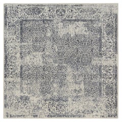 8'x8' Fine Jacquard Wool and Silk Hand Loomed Light Gray Oriental Square Rug