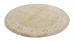8x8 ft Luxury Hand Knotted Round Wool Area Rug. Beige Tribal Style Large Carpet