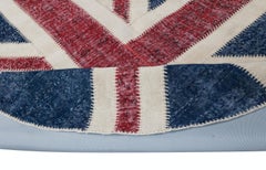 8x8 Ft Round Handmade Patchwork Rug. Union Jack British Flag Design Carpet