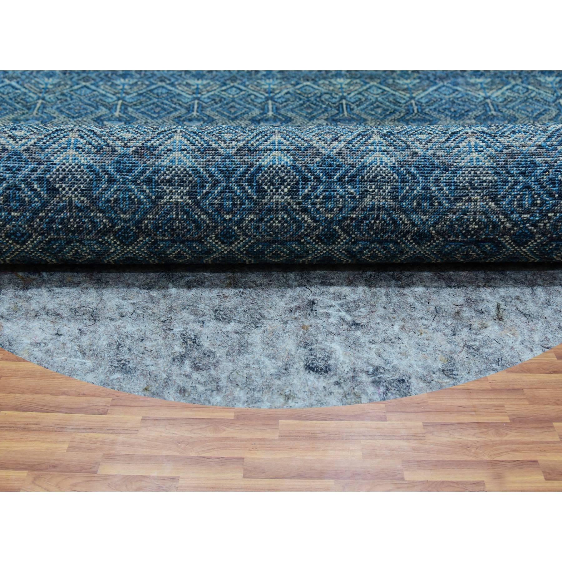 Indien 8'x8' Tapis rond bleu géorgien Kohinoor Design/One en laine douce noué à la main en vente