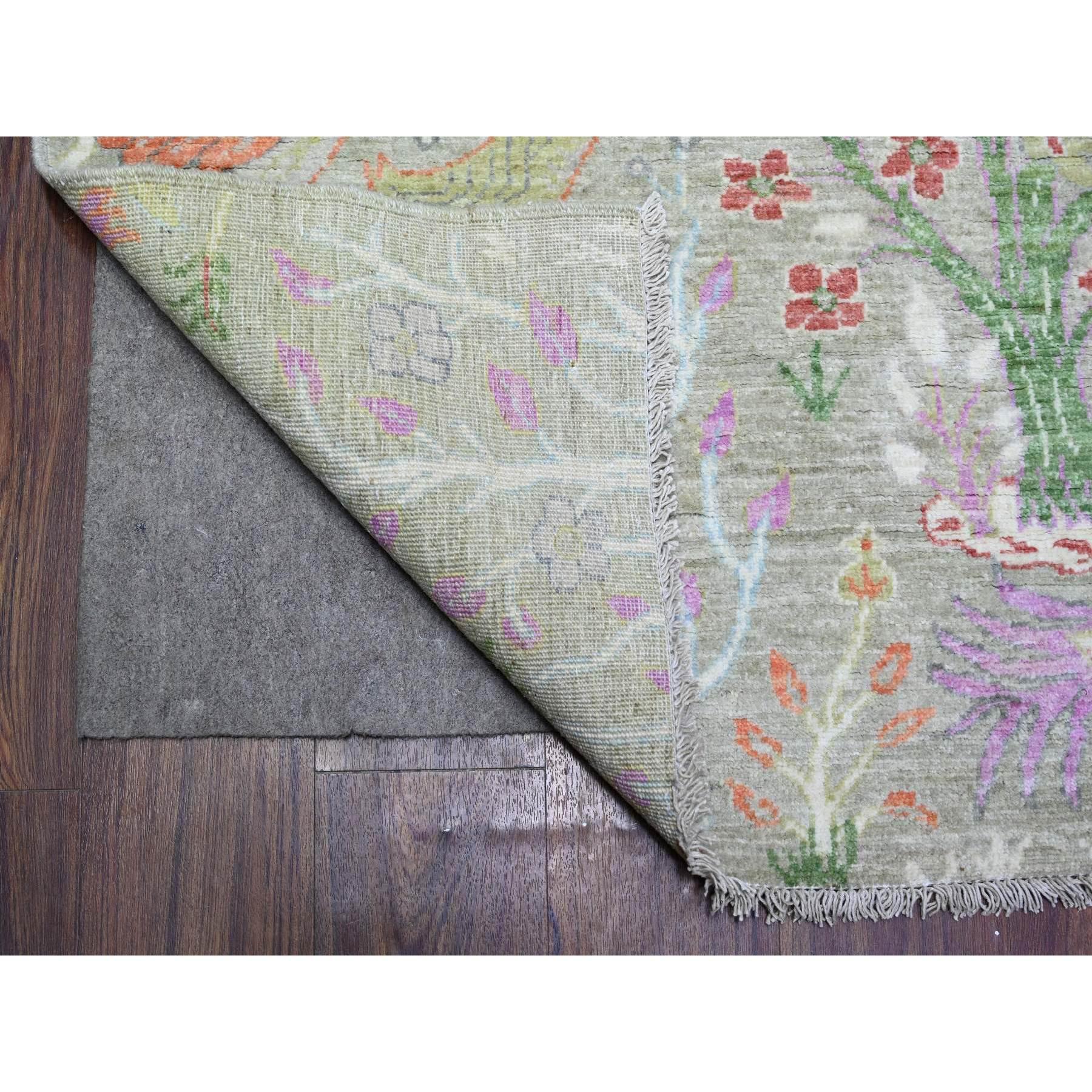 Hand-Knotted 8'x8' Gin Green, Soft Wool, Afghan Peshawar, Hand Knotted Square Rug For Sale