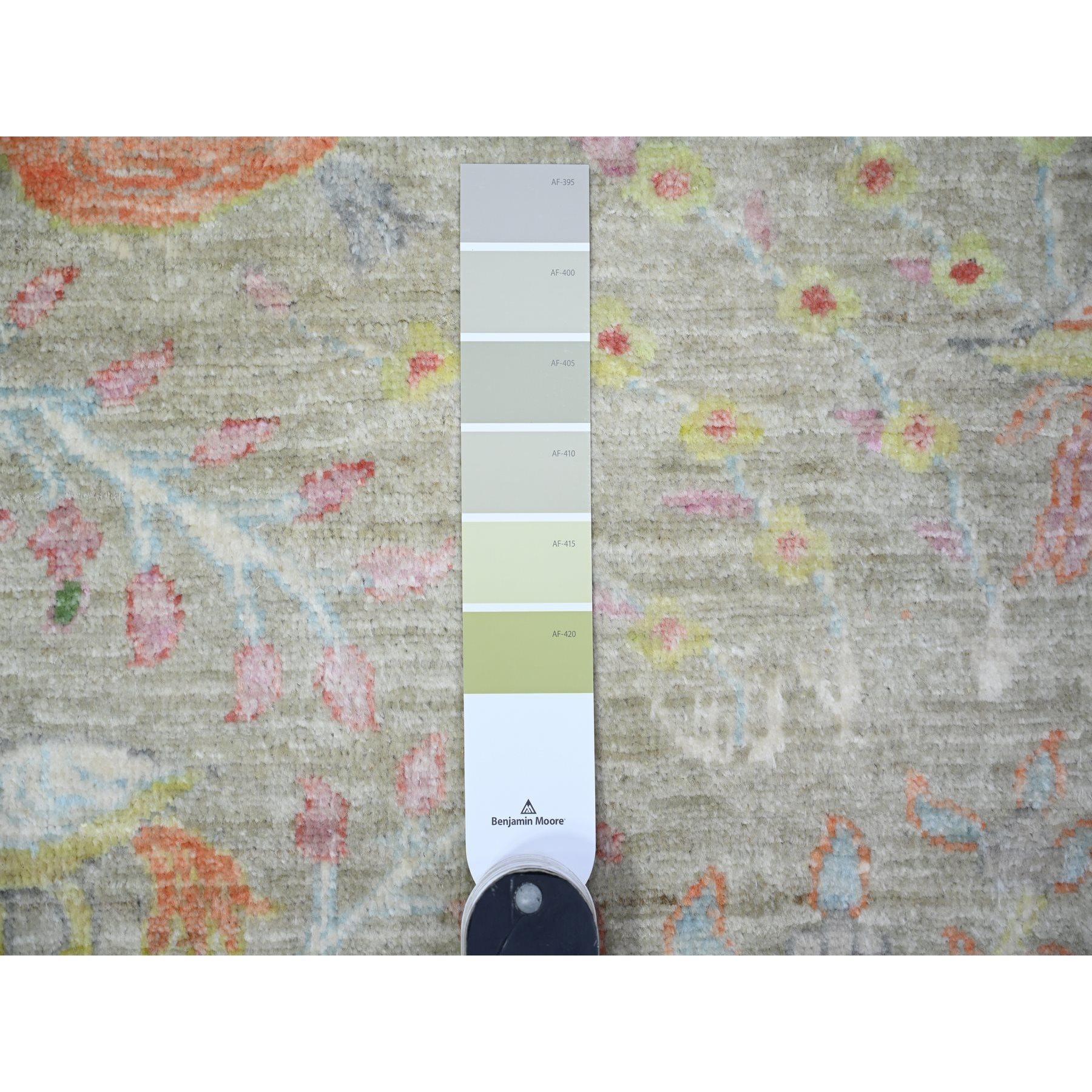 8'x8' Gin Green, Soft Wool, Afghan Peshawar, Hand Knotted Square Rug For Sale 1