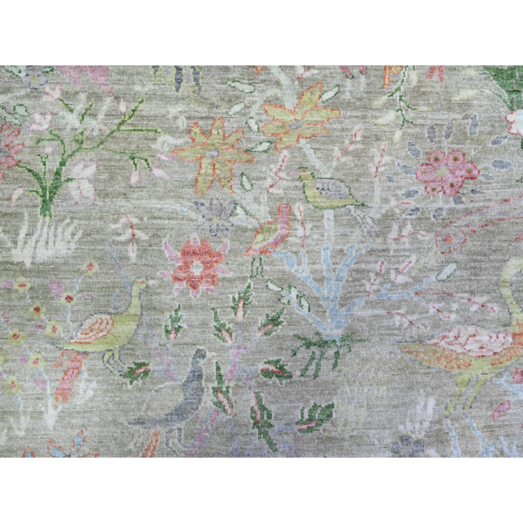 8'x8' Gin Green, Soft Wool, Afghan Peshawar, Hand Knotted Square Rug For Sale 2