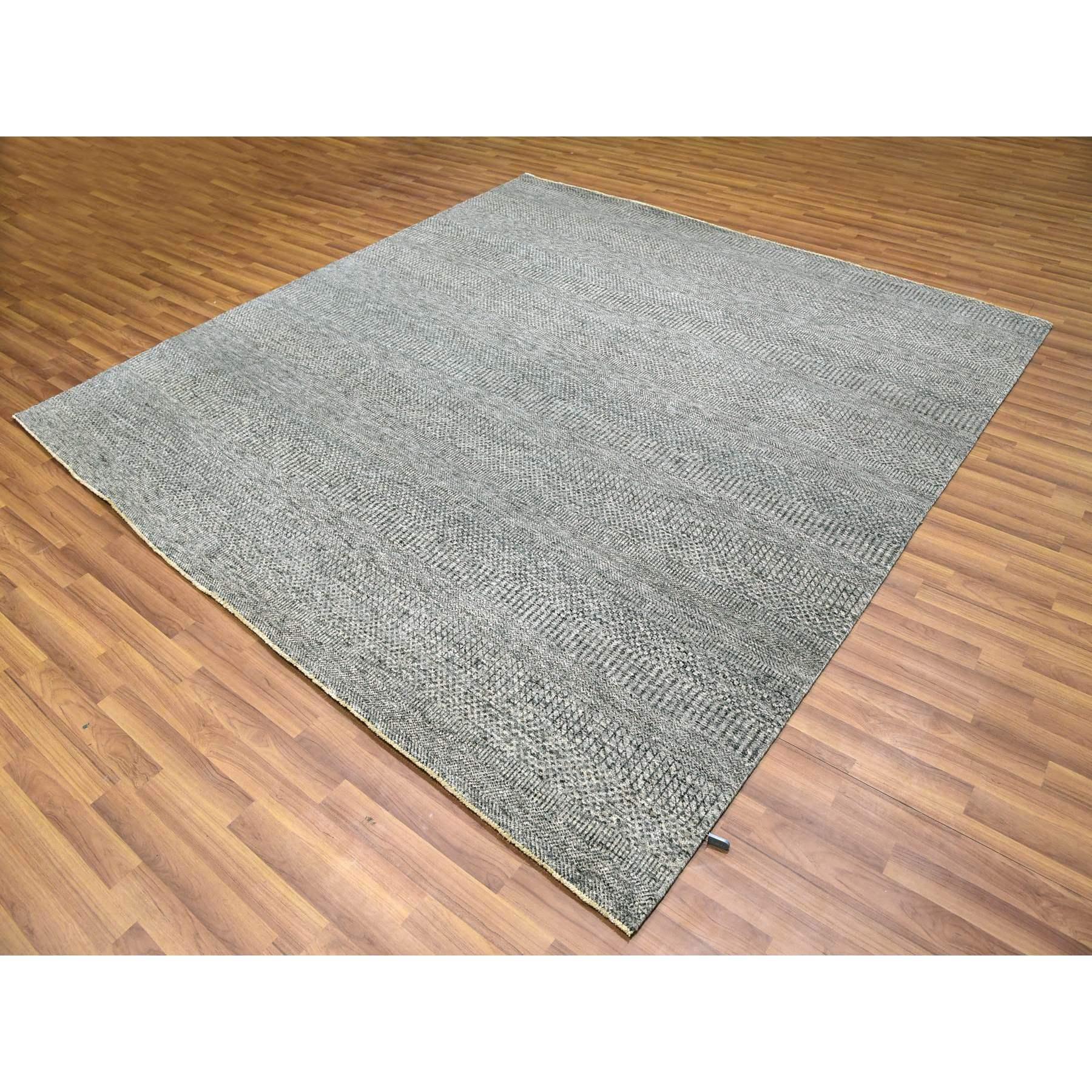 Moderno 8'x8' Glacier Gray Modern Grass Design Tappeto orientale in lana annodato a mano in vendita
