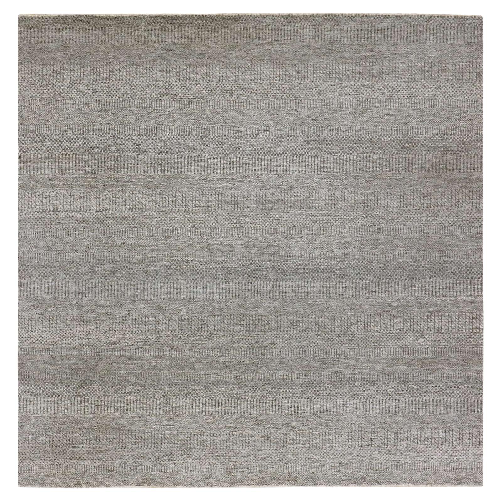 8'x8' Glacier Gray Modern Grass Design Hand Knotted Wool Oriental Rug